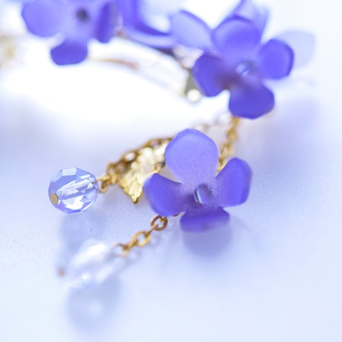 虹色グラデーション紫陽花入りのバレッタ♡ 再販)×6 桔梗のバレッタ 紫のグラデーション キキョウ バレッタ