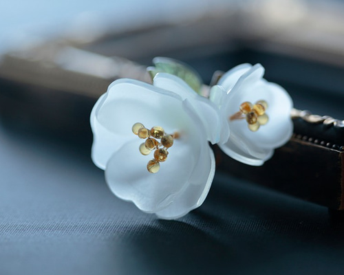 みつさん専用 imac 花モチーフ ヘアクリップ ヘアクリップ スターリリー 白蝶貝 ホワイト ブラウン 150901