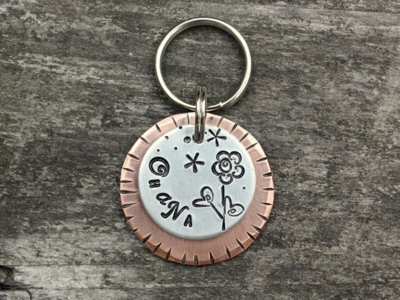 迷子札MD355 銅＆ニッケルシルバー 直径2.5cm お花のマーク入り ペット