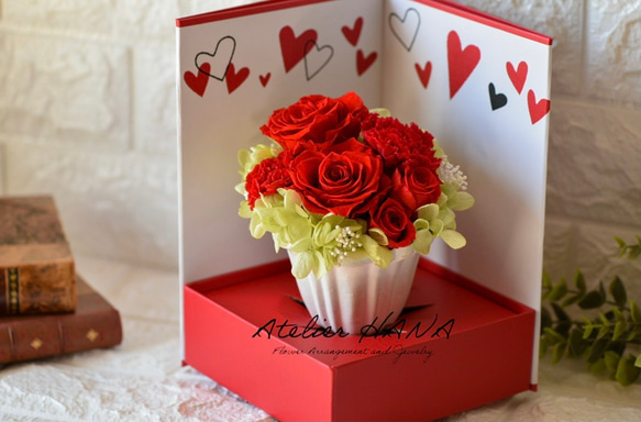 赤い薔薇とカーネーションが綺麗なプリザーブドフラワー アレンジメント✨ 専用ギフトボックス付き 8枚目の画像