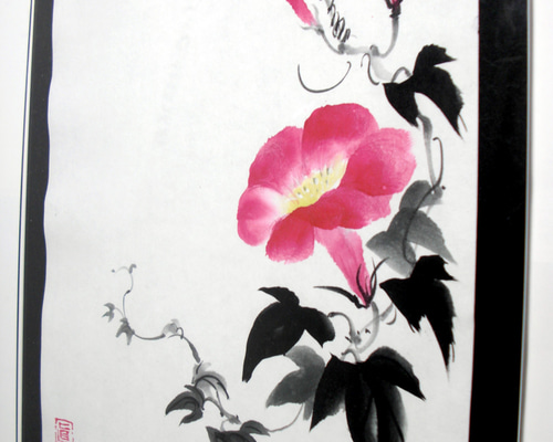 『朝顔』墨絵アート 水墨画 インテリアアート 雑貨ギフト 絵画 ガーデニング f7ba6d29fd8b0ad0b698701b0cad07