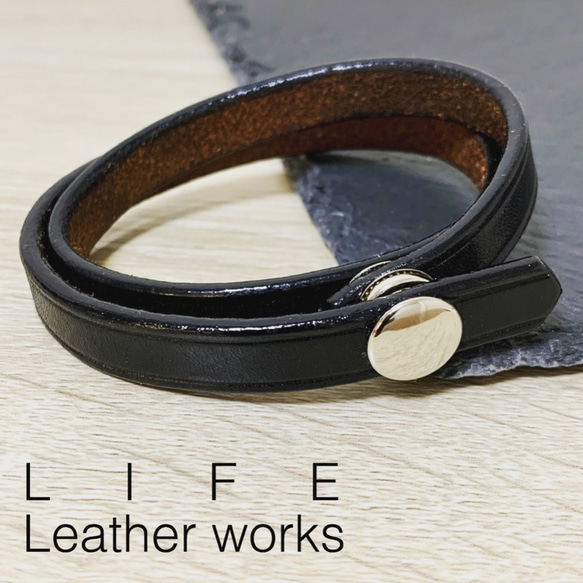 レザーブレスレット 特厚レザーベルト 栃木レザー100％ LIFE Leather works 1枚目の画像