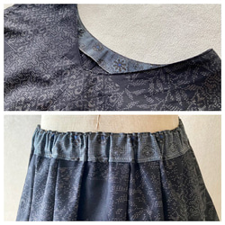 【Spring Sale!】着物リメイク◇大島紬のタックギャザースカートとプレーントップス（セットアップ） 9枚目の画像