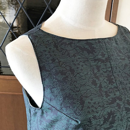 試作品sale中》着物リメイク◇グリーン大島紬のAライン