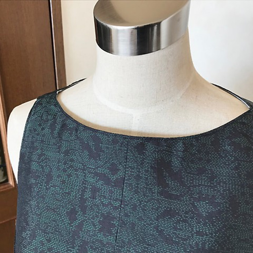 試作品sale中》着物リメイク◇グリーン大島紬のAライン