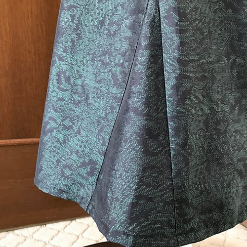 試作品sale中》着物リメイク◇グリーン大島紬のAライン