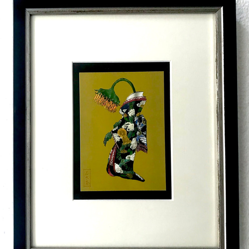 シェリー・ヘリ「ひまわり」 アートサイン入りマット加工、ガラスの下