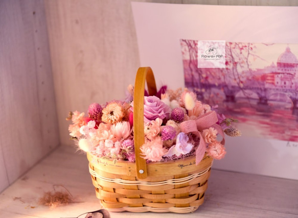 莓果．情人甜粉色系．鄉村風提籃桌花．生日乾燥花禮物 第3張的照片