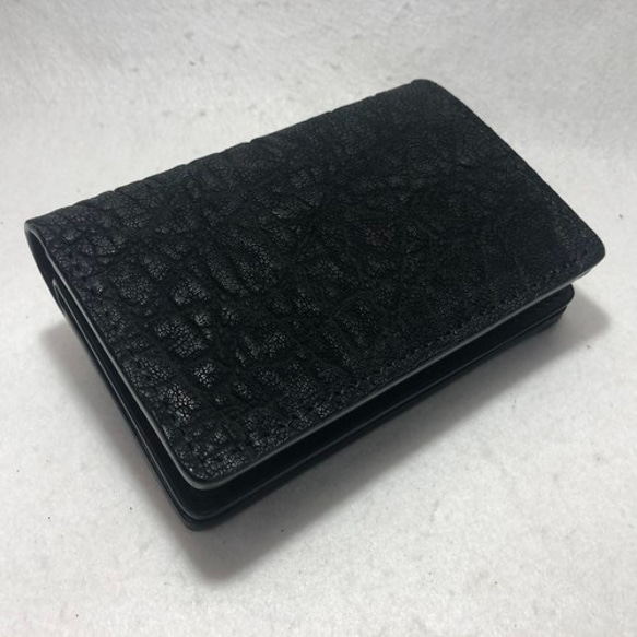 象革2つ折り財布（ミドルサイズ）ブラック（象革）/ブラック（内牛革） 2枚目の画像