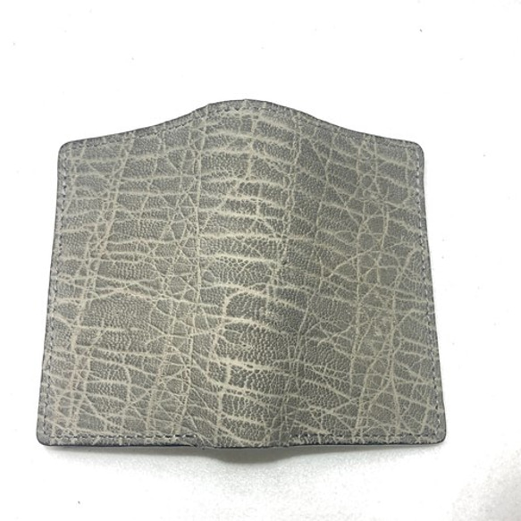 象革2つ折り財布（ミドルサイズ）グレイ（象革）/ブラック（内牛革） 4枚目の画像