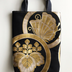 帯Aトートバッグ（蝶、桐、黒）×デニム 2枚目の画像