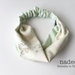 和服頭巾（白×薄荷綠，櫻花） 第1張的照片