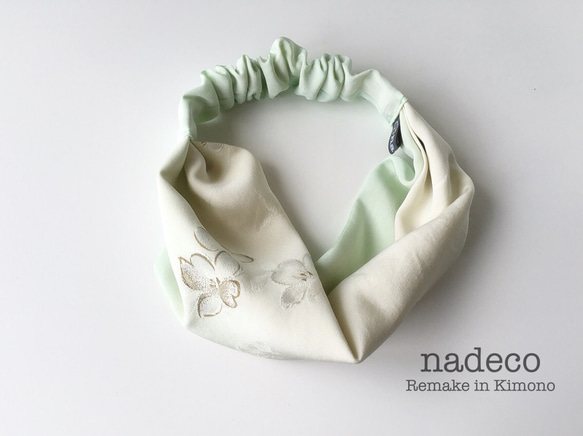 和服頭巾（白×薄荷綠，櫻花） 第1張的照片