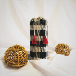 現代民芸《ヘンプ麻糸の手織り花器カバー》オリジナル布地 和空間にも合います＊インポート製 【タイル柄】 9枚目の画像
