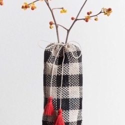 現代民芸《ヘンプ麻糸の手織り花器カバー》オリジナル布地 和空間にも合います＊インポート製 【タイル柄】 1枚目の画像
