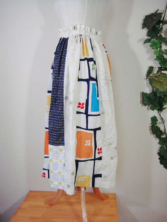 浴衣リメイク コットンスカート フリーサイズ　北欧柄 2枚目の画像