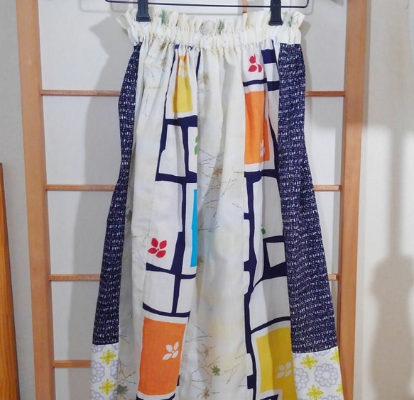 浴衣リメイク コットンスカート フリーサイズ　北欧柄 7枚目の画像