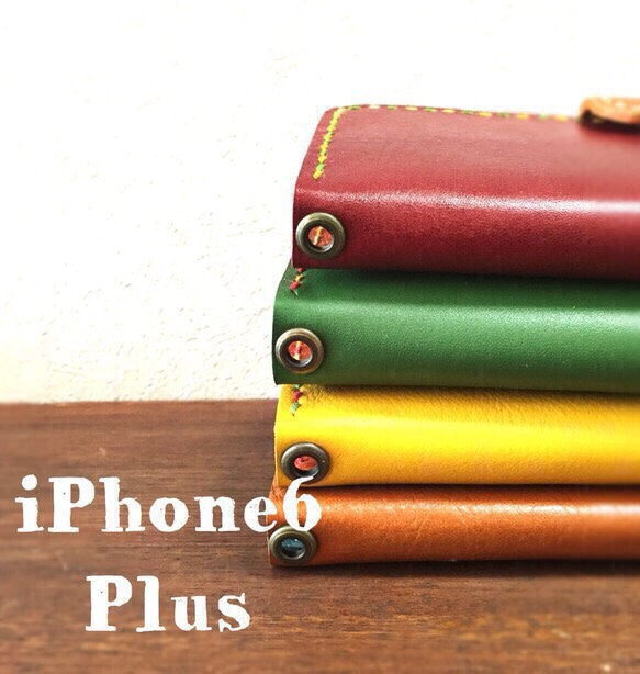 本革iPhone6Plus【イエロー】手帳型二つ折りレザーケース 2枚目の画像