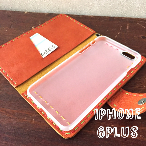 本革iPhone6Plus【イエロー】手帳型二つ折りレザーケース 5枚目の画像