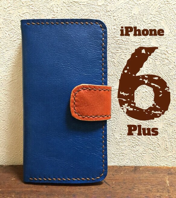 真皮iPhone 6 Plus [藍色]筆記本型翻蓋皮套 第1張的照片