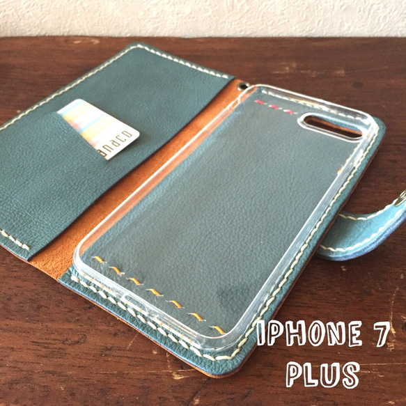 本革iPhone7Plus【キャメル】手帳型二つ折りレザーケース 2枚目の画像