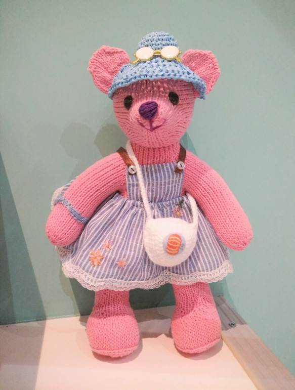 Bear Love*Chris*Bear Pink*手織りテディベア ニットテディベア テディベア ドール ドール コレクション 1枚目の画像