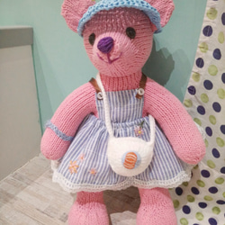 熊愛*Chris*熊粉紅*手工編織泰迪熊knitted teddy bearテディベア玩偶娃娃收藏訂製 第2張的照片