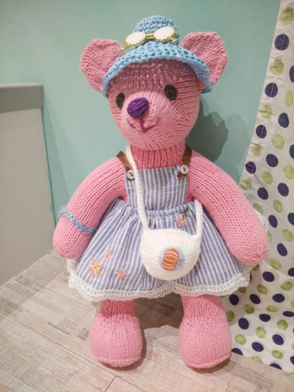 熊愛*Chris*熊粉紅*手工編織泰迪熊knitted teddy bearテディベア玩偶娃娃收藏訂製 第2張的照片