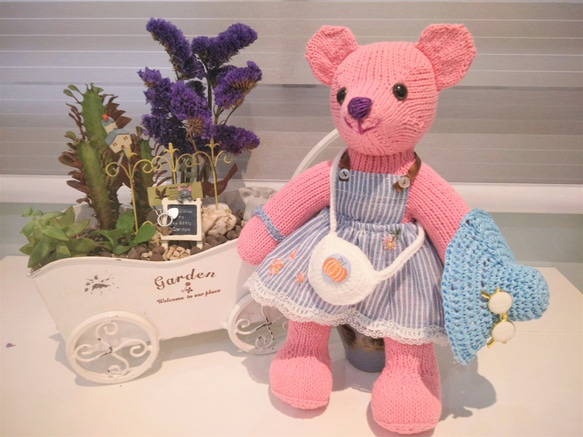 熊愛*Chris*熊粉紅*手工編織泰迪熊knitted teddy bearテディベア玩偶娃娃收藏訂製 第3張的照片