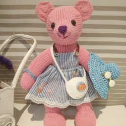 熊愛*Chris*熊粉紅*手工編織泰迪熊knitted teddy bearテディベア玩偶娃娃收藏訂製 第4張的照片