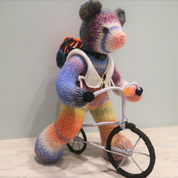 熊愛腳踏車手手工編織泰迪熊熊娃knitted teddy bearテディベア玩偶娃娃收藏訂製 第2張的照片