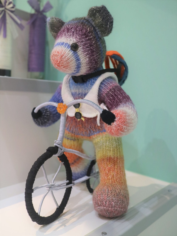 熊愛腳踏車手手工編織泰迪熊熊娃knitted teddy bearテディベア玩偶娃娃收藏訂製 第5張的照片