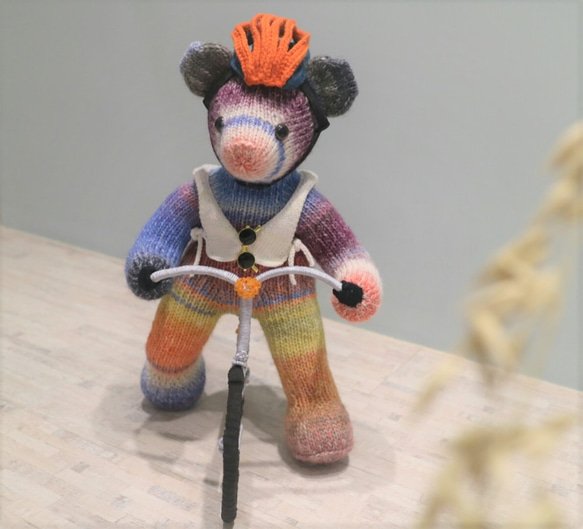 熊愛腳踏車手手工編織泰迪熊熊娃knitted teddy bearテディベア玩偶娃娃收藏訂製 第6張的照片