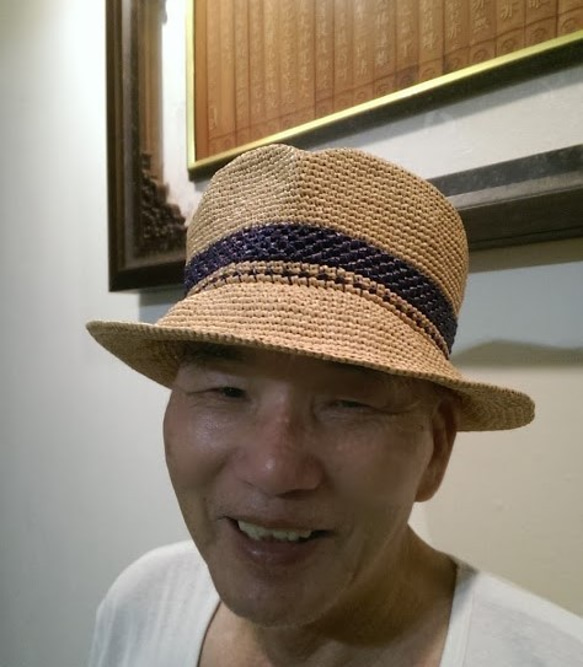 hat for man手工鉤針編織遮陽帽拉菲亞草帽米色男帽紳士帽情侶帽父親節禮物生日禮物情人節禮物交換禮物客製訂製定製 第9張的照片