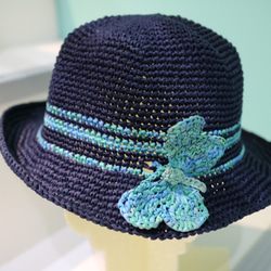 rayon raffia hat 手工鉤針編織草帽遮陽帽拉菲亞草帽藍色女帽帽子情侶帽蝴蝶生日禮物交換禮物客製訂製定製 第3張的照片