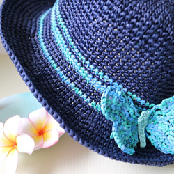 rayon raffia hat 手工鉤針編織草帽遮陽帽拉菲亞草帽藍色女帽帽子情侶帽蝴蝶生日禮物交換禮物客製訂製定製 第1張的照片