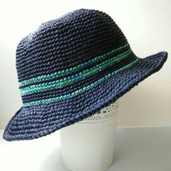 rayon raffia hat 手工鉤針編織草帽遮陽帽拉菲亞草帽藍色女帽帽子情侶帽蝴蝶生日禮物交換禮物客製訂製定製 第8張的照片