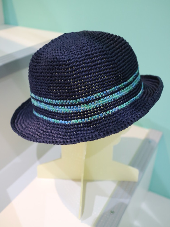 rayon raffia hat 手工鉤針編織草帽遮陽帽拉菲亞草帽藍色女帽帽子情侶帽蝴蝶生日禮物交換禮物客製訂製定製 第4張的照片