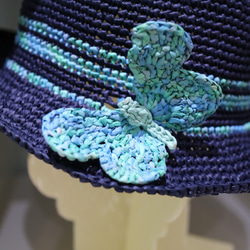 rayon raffia hat 手工鉤針編織草帽遮陽帽拉菲亞草帽藍色女帽帽子情侶帽蝴蝶生日禮物交換禮物客製訂製定製 第7張的照片