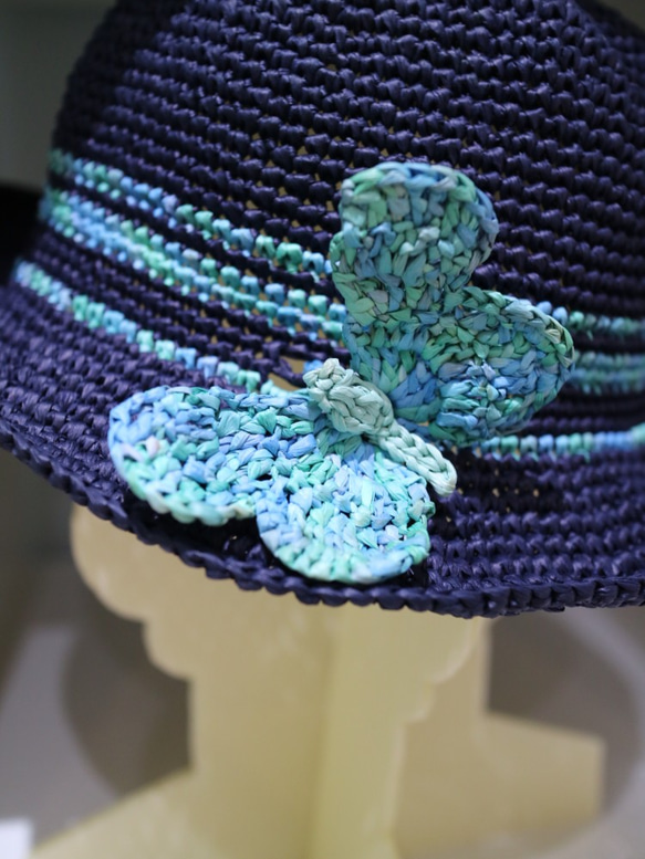 rayon raffia hat 手工鉤針編織草帽遮陽帽拉菲亞草帽藍色女帽帽子情侶帽蝴蝶生日禮物交換禮物客製訂製定製 第7張的照片