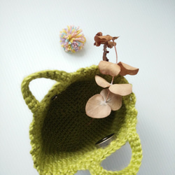 小さな人形エメラルドグリーンのトートバッグ手編みかぎ針編み手作りミニバッグ小銭入れキーバッグ場所小さなもの交換ギフト誕生日ギフト 5枚目の画像