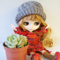 ブライス小さな布製 6 点人形手編み人形ファッション衣類の組み合わせ (毛皮の帽子、長いセーター、ブーツ、小さな下着を含む) 5枚目の画像