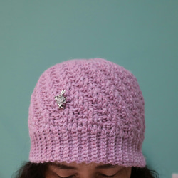 手編みかぎ針編みピンク冬暖かいウールの帽子女性の帽子女性の帽子うさぎのアクセサリー古典的なデザイン頭囲サイズオーダーメイド 3枚目の画像