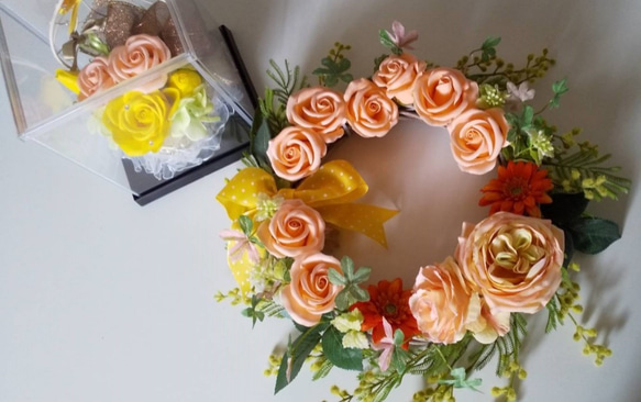 ミモザとバラのリースとハート形ボックスアレンジのセット　「春の福袋」 2枚目の画像
