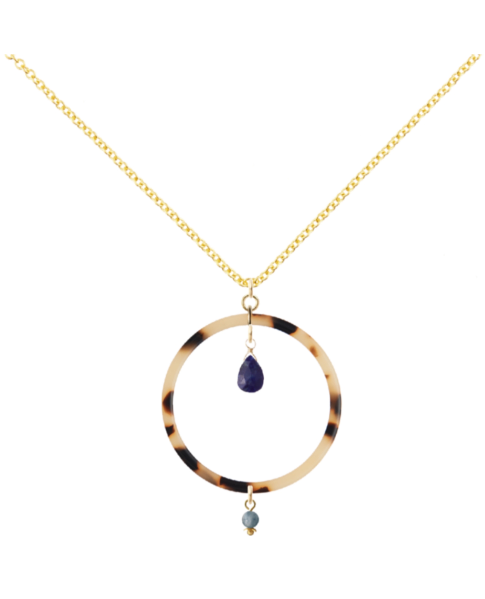 ラピスペアシェイブ×アクアマリン １４KGFネックレス