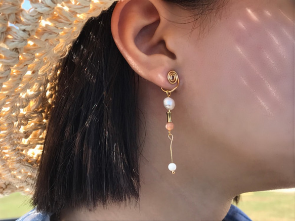 獨一無二的妳-巴洛克珍珠耳環-手作原創設計-耳勾耳夾部分天然石等可客製 第3張的照片