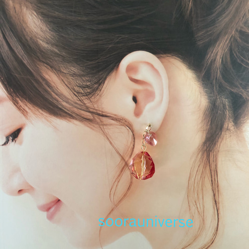ヴィトライユビーズとハートのスワロフスキーピアス ピアス（その他 