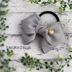 リボン　ヘアゴム♡Canon～カノン～♡千鳥柄グレー♡ハンドメイド ポニーフックに変更可♡千鳥格子リボンのヘアゴム ヘアゴム