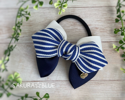 No.10リボンヘアゴム☆ハンドメイド☆無地☆ネイビー No.10リボンヘアゴム☆ハンドメイド☆無地☆ネイビー 【公式通販】