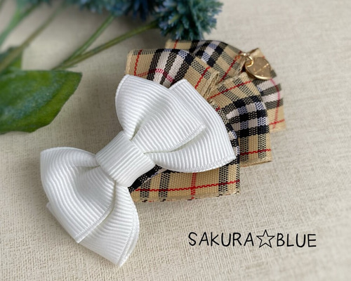 タータンチェックリボンのヘアアクセ ♡ベージュ系 ミニバレッタ